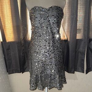 Forever 21 Silver Sequin Strapless Dress
